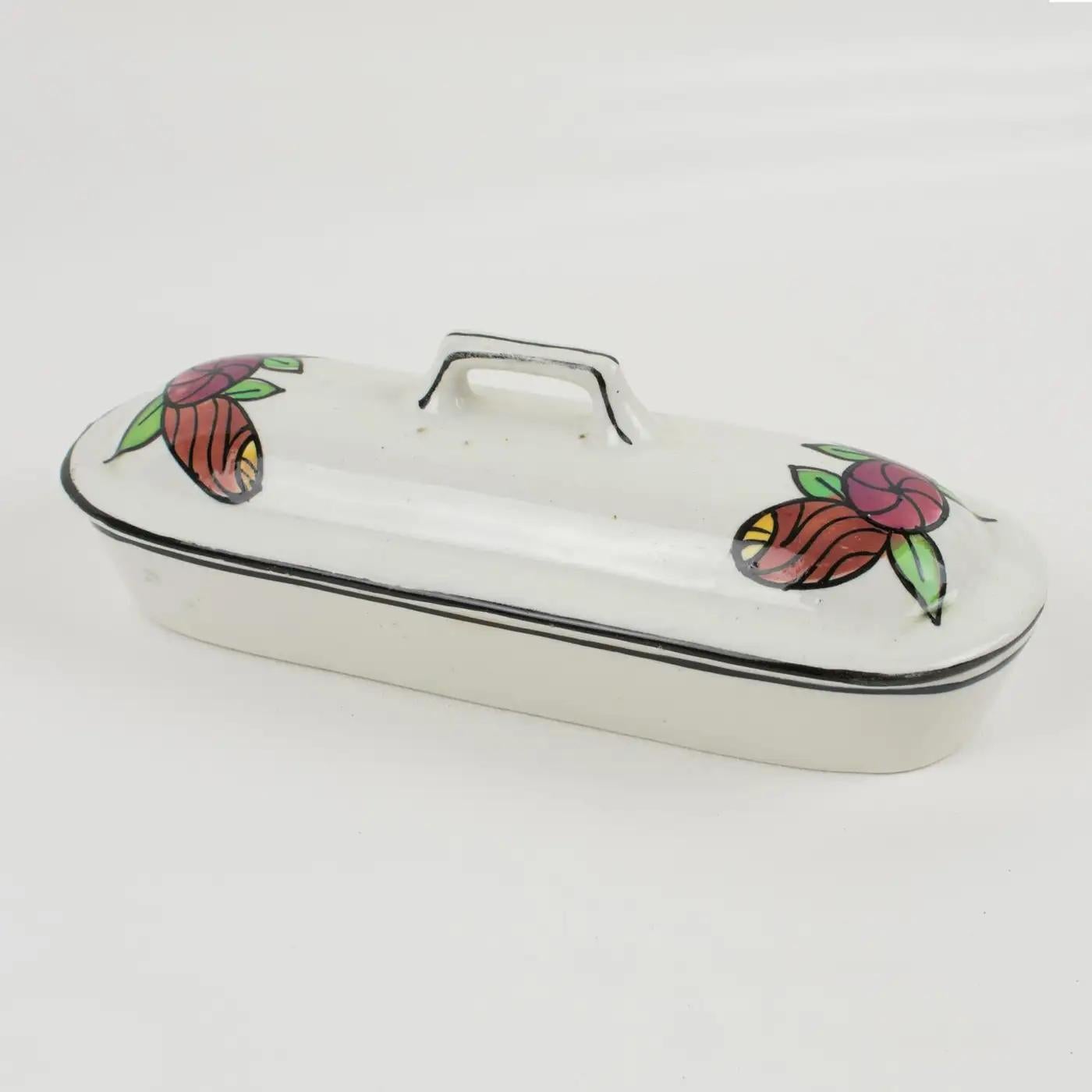 Art Deco Auguste Mouzin Ceramic Toiletry Dresser Bowl, Pitcher and Boxes Set For Sale 14