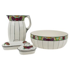 Art Deco Auguste Mouzin Ceramic Toiletry Dresser Bowl, Pitcher and Boxes Set