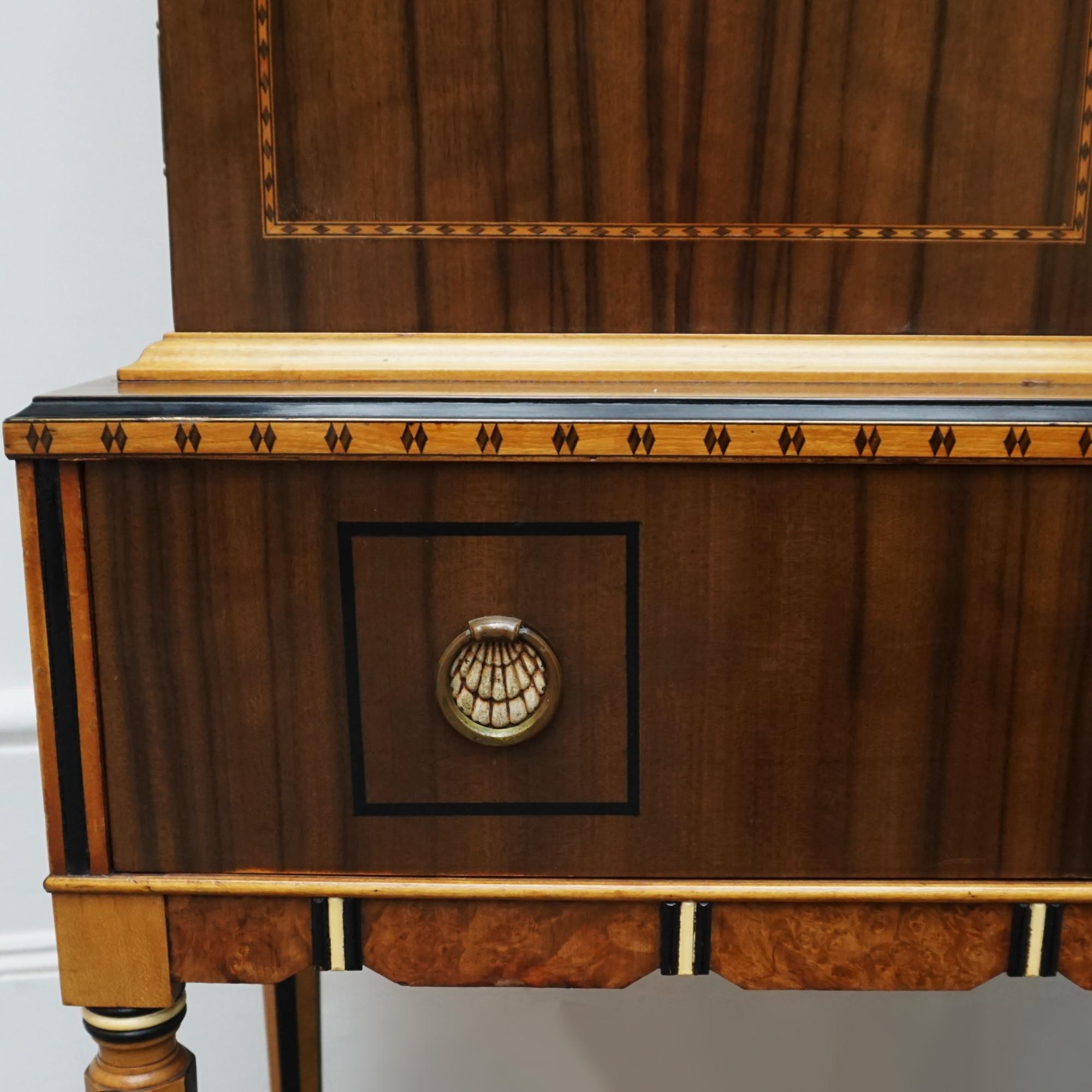 English Art Deco Australian Walnut Cabinet on Tapered Legs For Sale