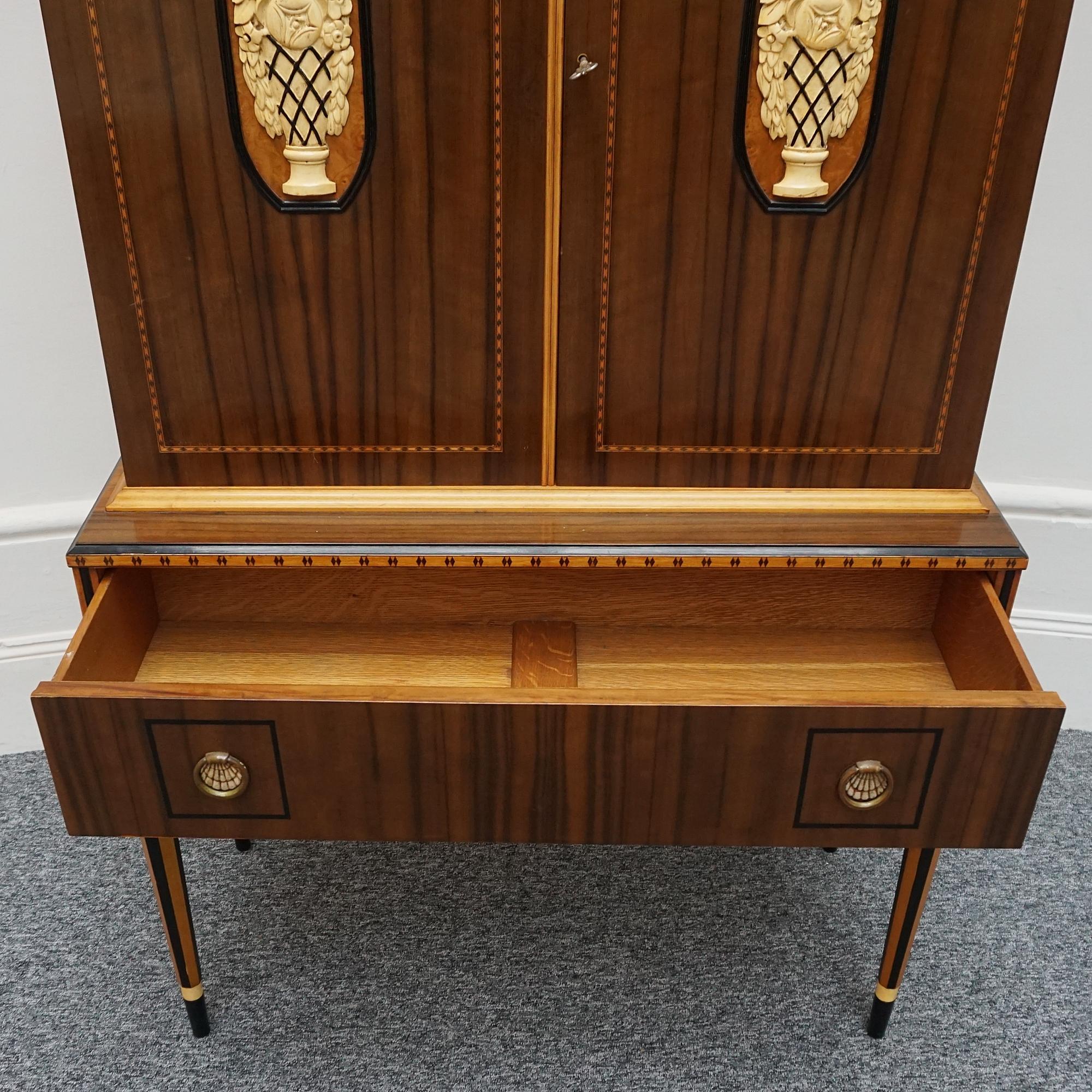 Early 20th Century Art Deco Australian Walnut Cabinet on Tapered Legs  For Sale