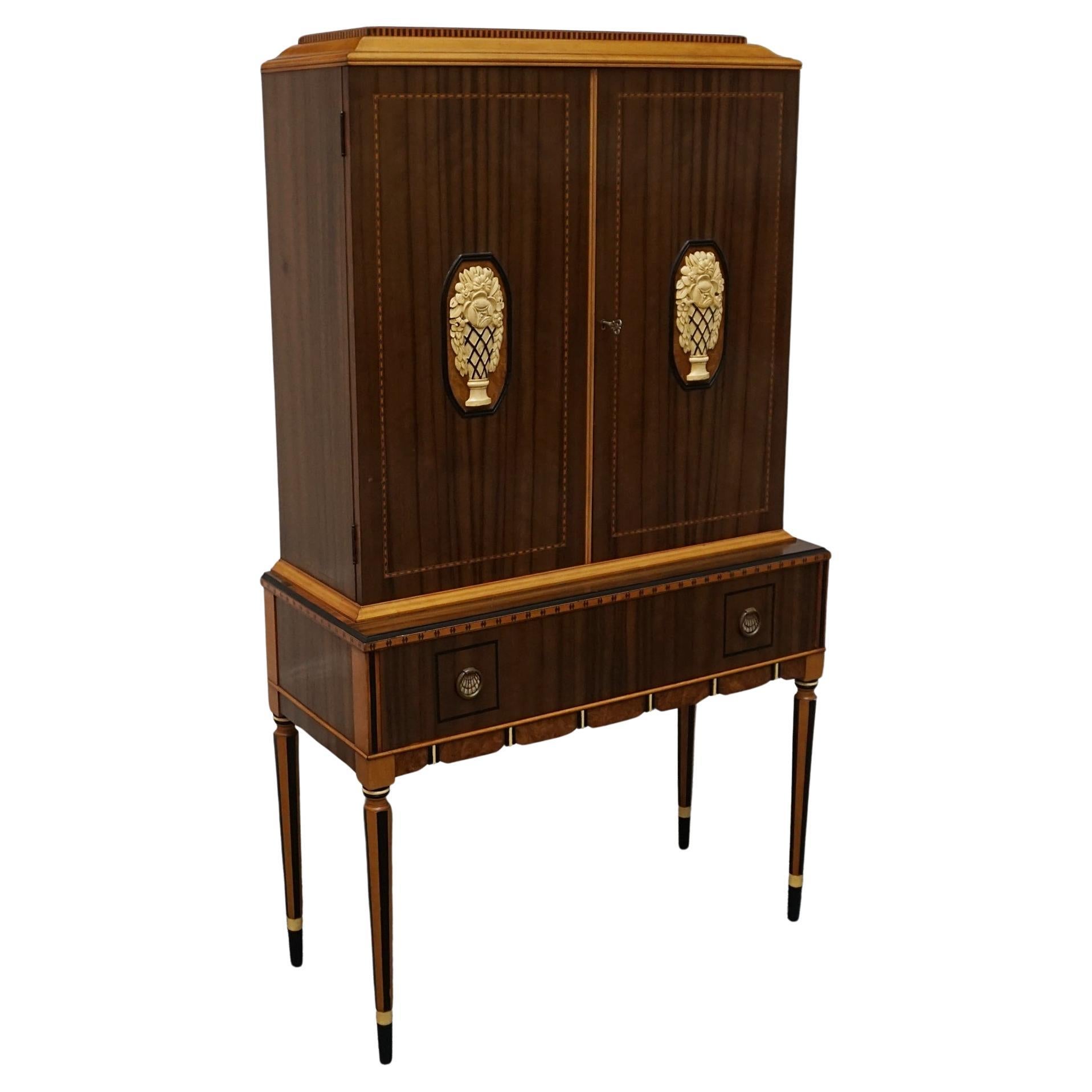 Art Deco Australian Walnut Cabinet on Tapered Legs 