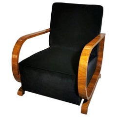 Antique Art Deco Austrian Armchair in Walnut and Black Velvet, 1925