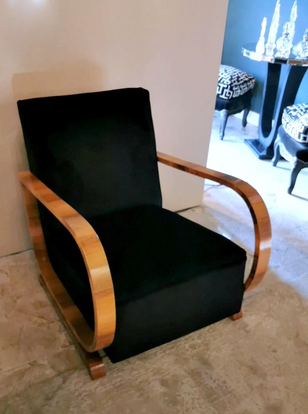 Art Deco Austrian Armchair in Walnut and Black Velvet  5