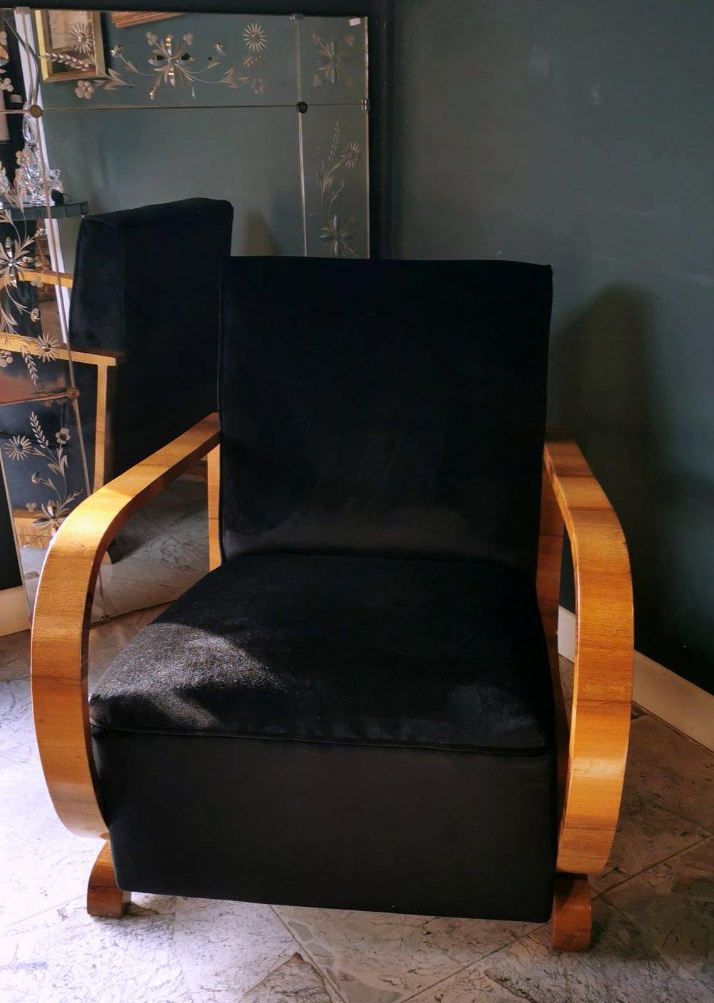 Art Deco Austrian Armchair in Walnut and Black Velvet  6