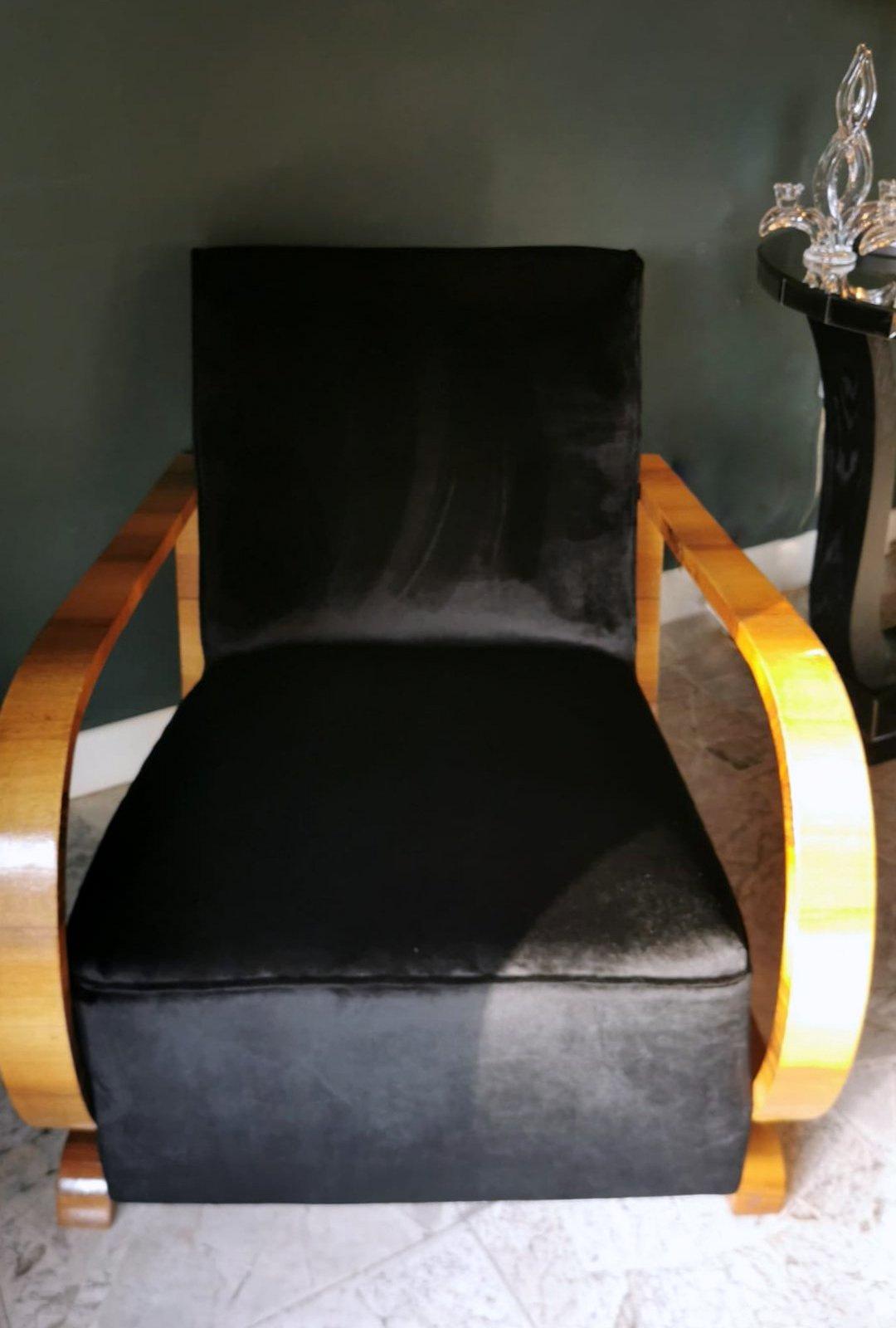 Art Deco Austrian Armchair in Walnut and Black Velvet  7