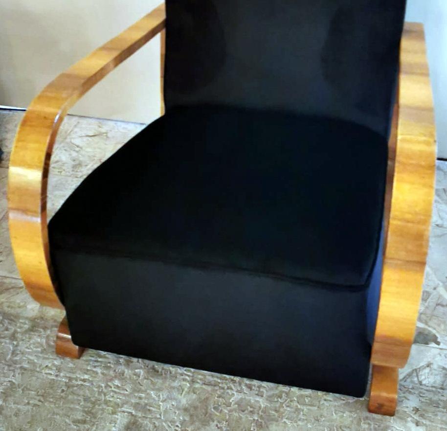 Art Deco Austrian Armchair in Walnut and Black Velvet  2