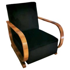 Art Deco Austrian Armchair in Walnut and Black Velvet 