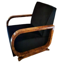 Fauteuil autrichien Art Déco en ronce de noyer et velours noir