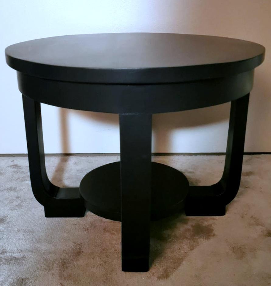 Painted Art Deco Austrian Black Round Coffee Table