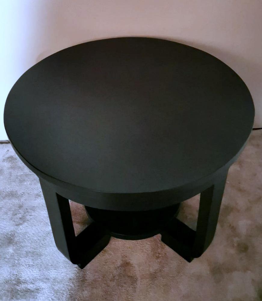 Walnut Art Deco Austrian Black Round Coffee Table