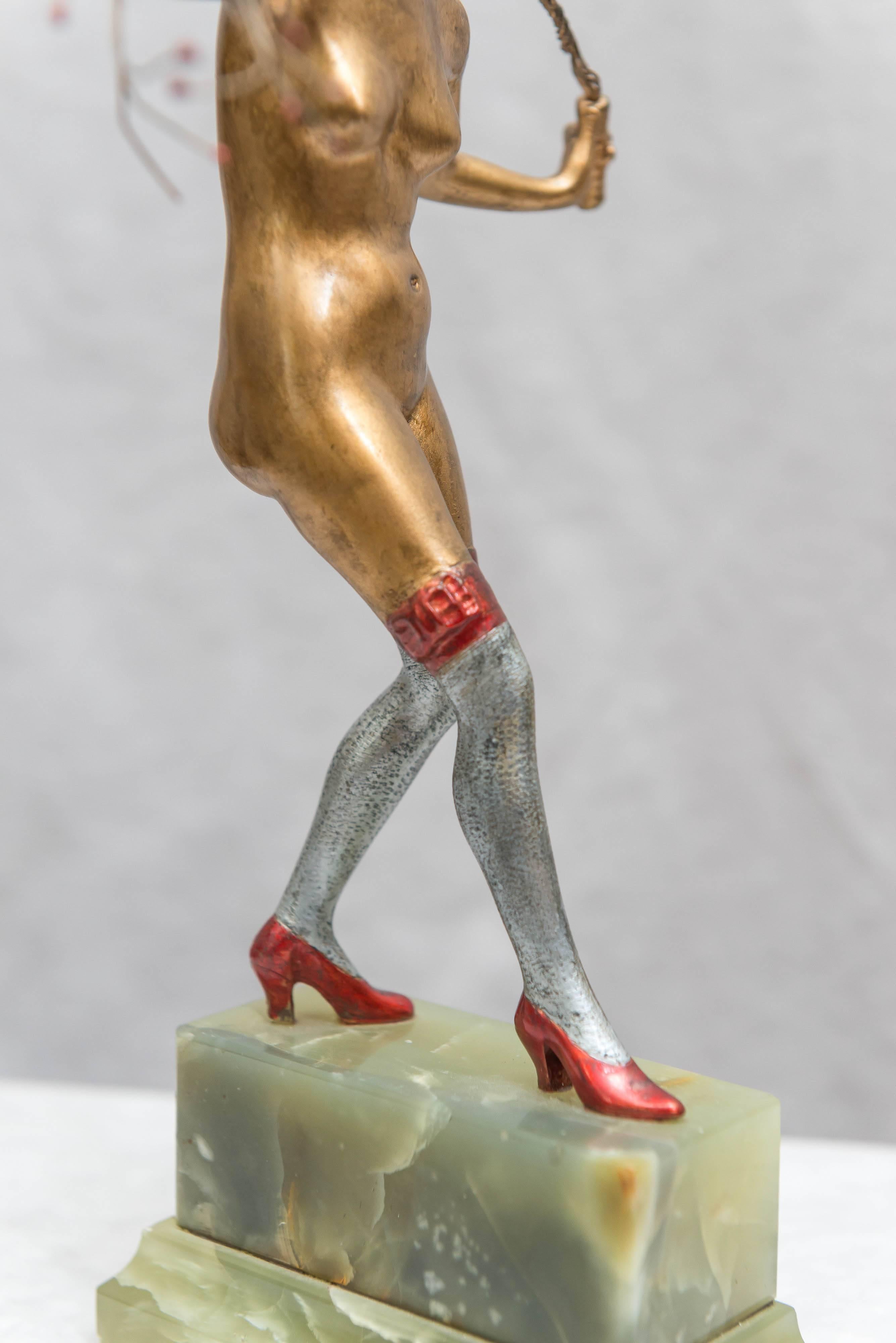 Art Deco Austrian Bronze Figure of a Nude Woman with Cat O' Nine Tails Whip 4