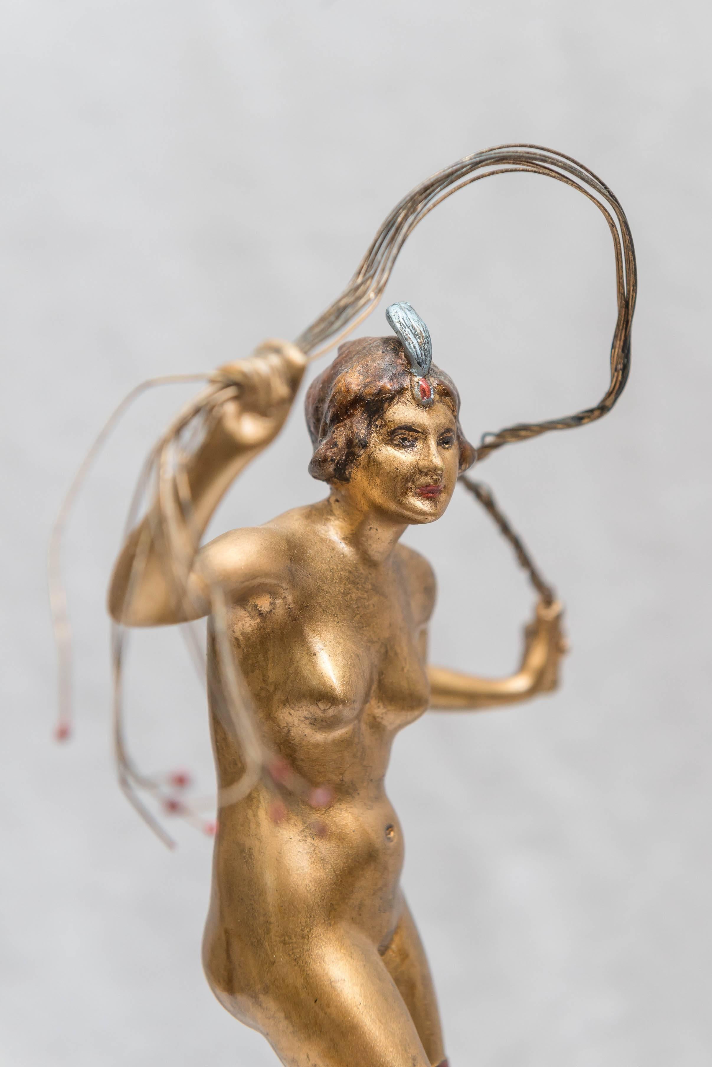 Art Deco Austrian Bronze Figure of a Nude Woman with Cat O' Nine Tails Whip 2