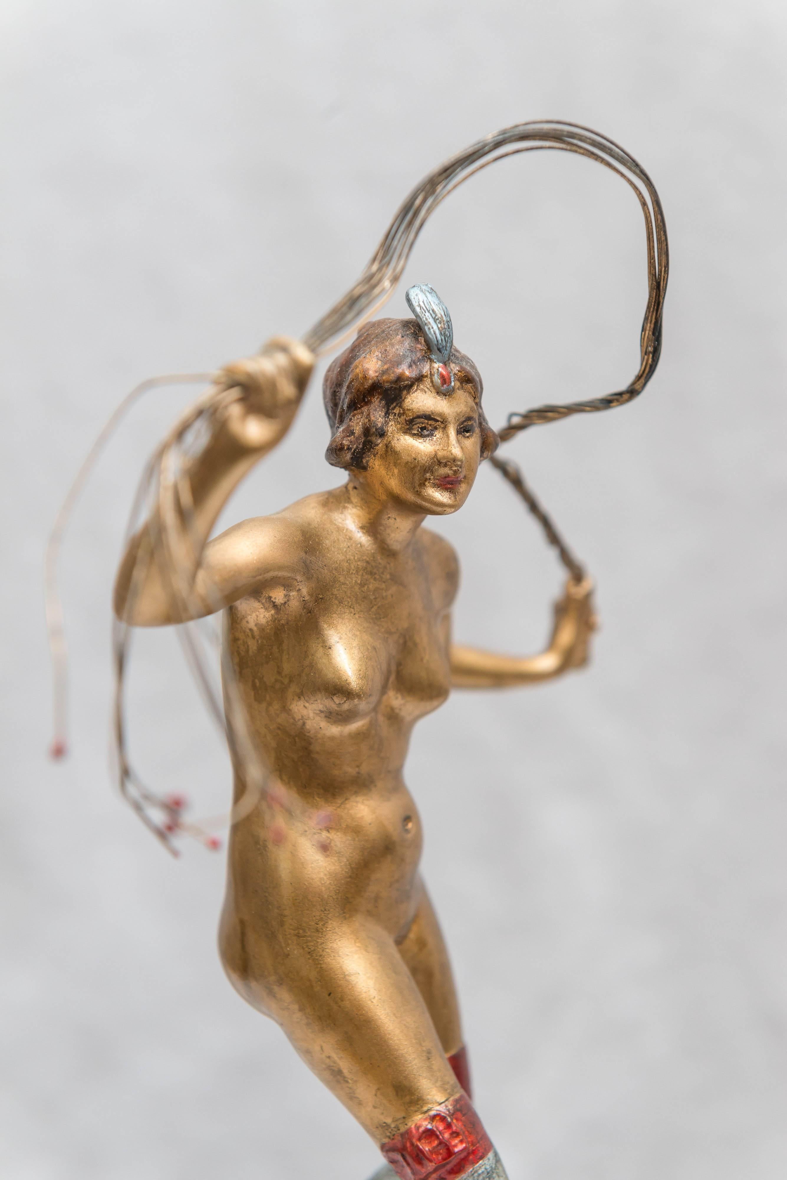 Art Deco Austrian Bronze Figure of a Nude Woman with Cat O' Nine Tails Whip 3