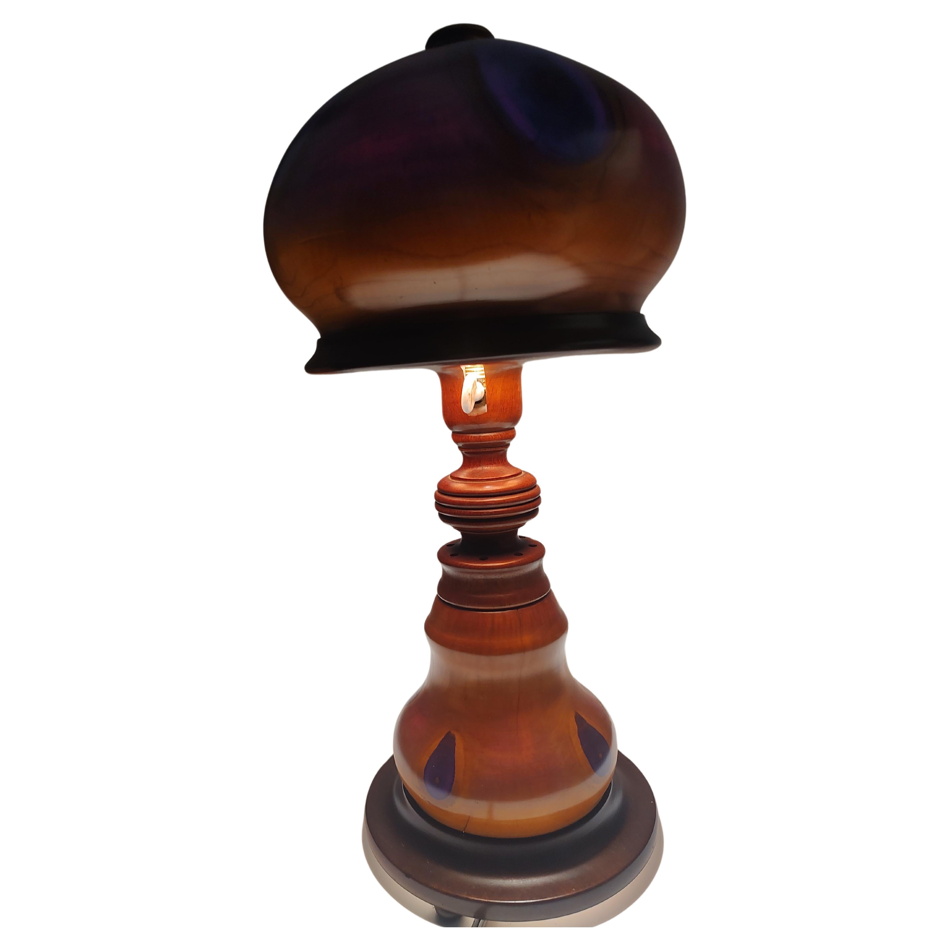 Art Deco Austrian Carved & Hollowed Out Exotic Woods Table Lamp C1939 In Good Condition For Sale In Port Jervis, NY