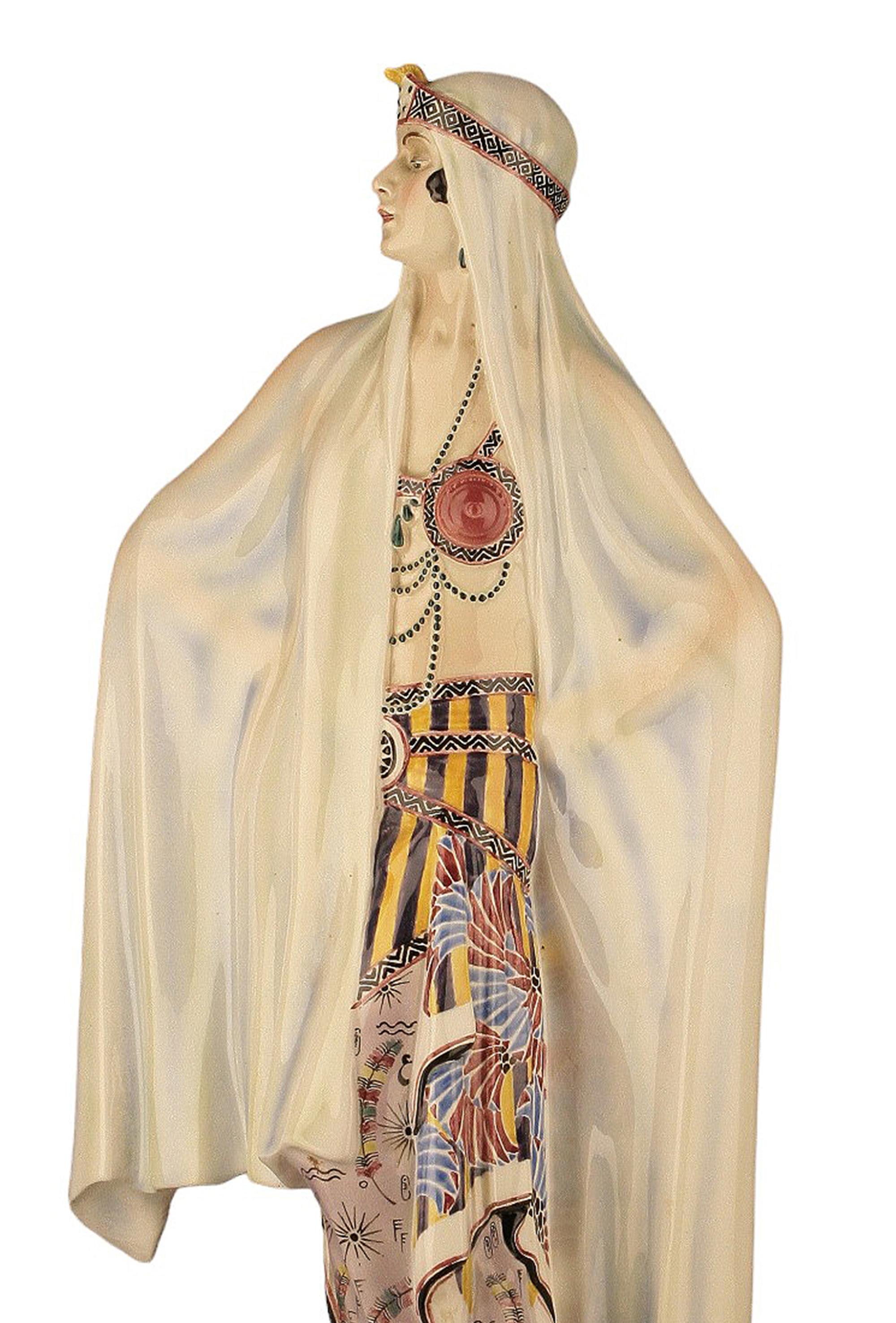 Early 20th Century Art Déco Austrian Ceramic Sculpture 'Aida' by Josef Lorenzl for Goldscheider For Sale