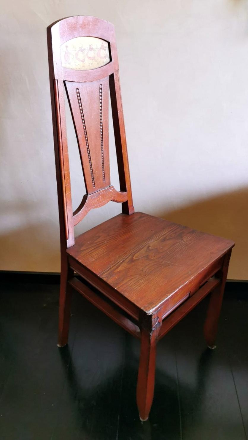 Carved Art Deco Austrian Chair with Painted Panel For Sale