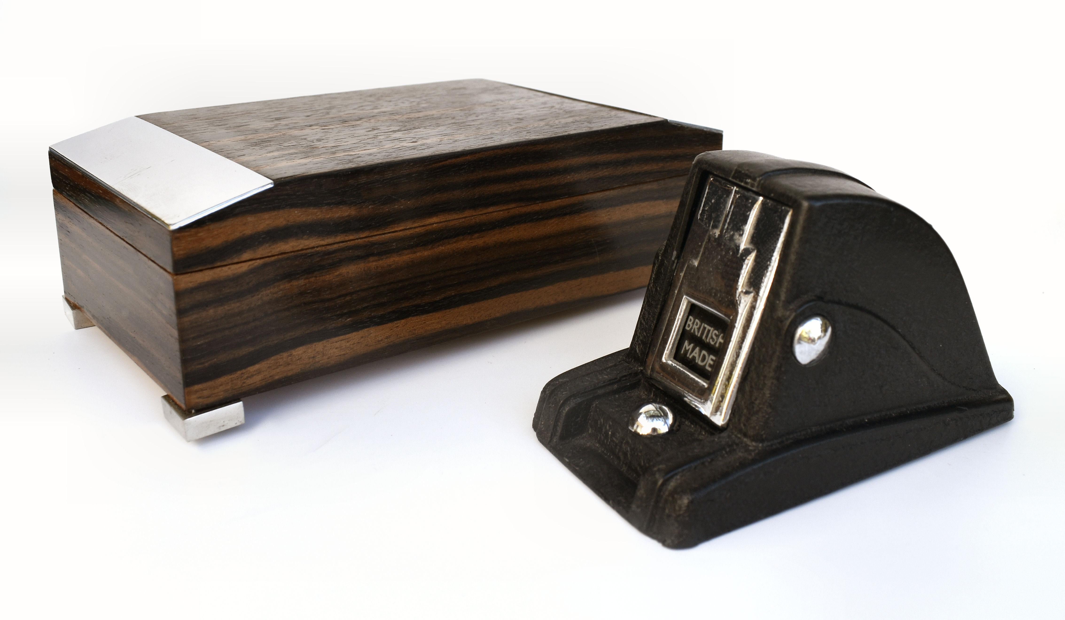 Art Deco Austrian Chrome & Macassar Ebony Veneer Trinket Cigarette Box, c1930 5