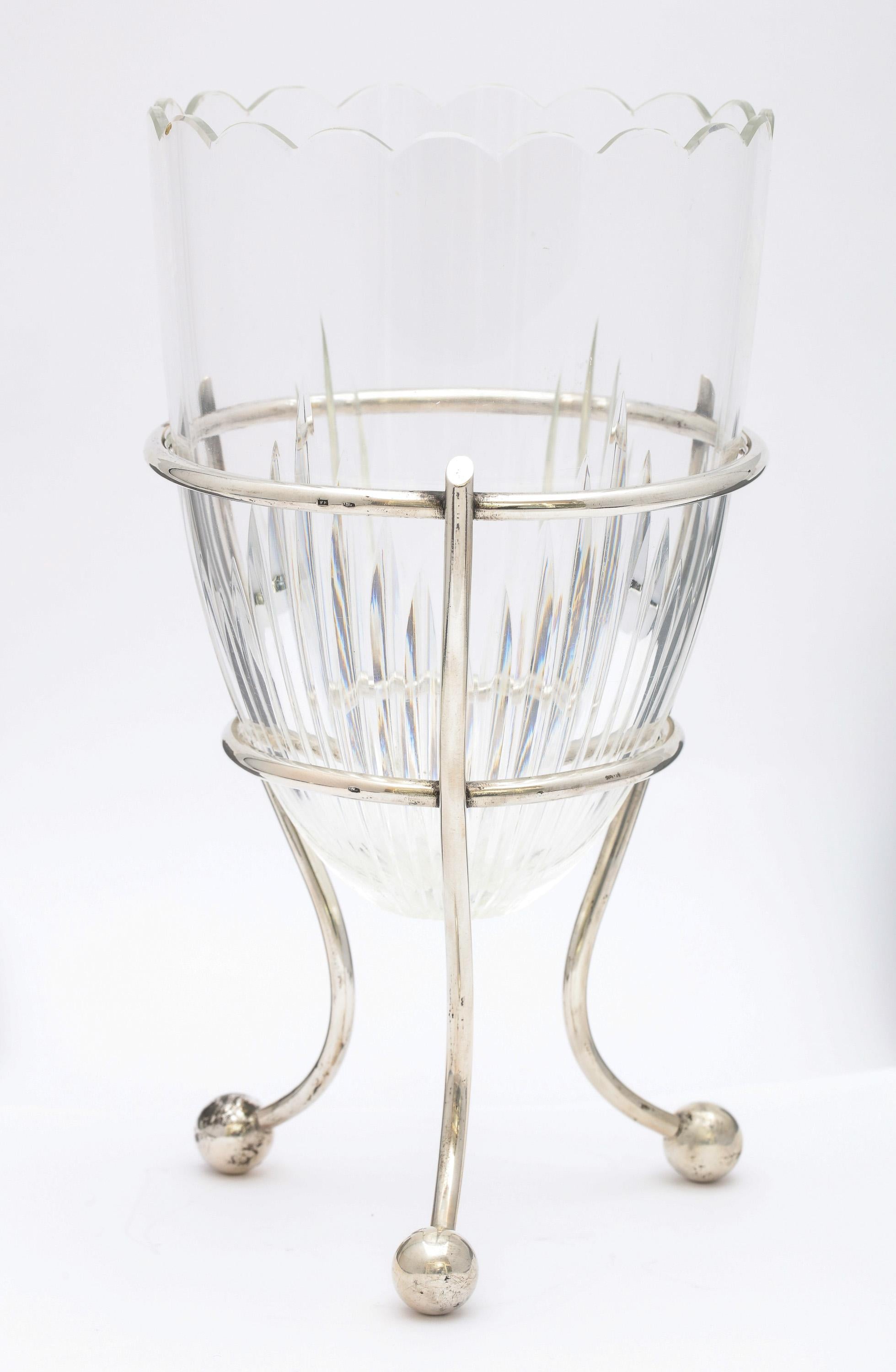 Art Deco Austrian Continental Silver ‘.835’ Mounted Crystal Vase 2