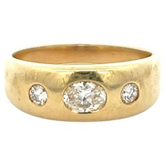 Art Deco Austrian Diamond 14 Karat Yellow Gold Three Stone Band Ring