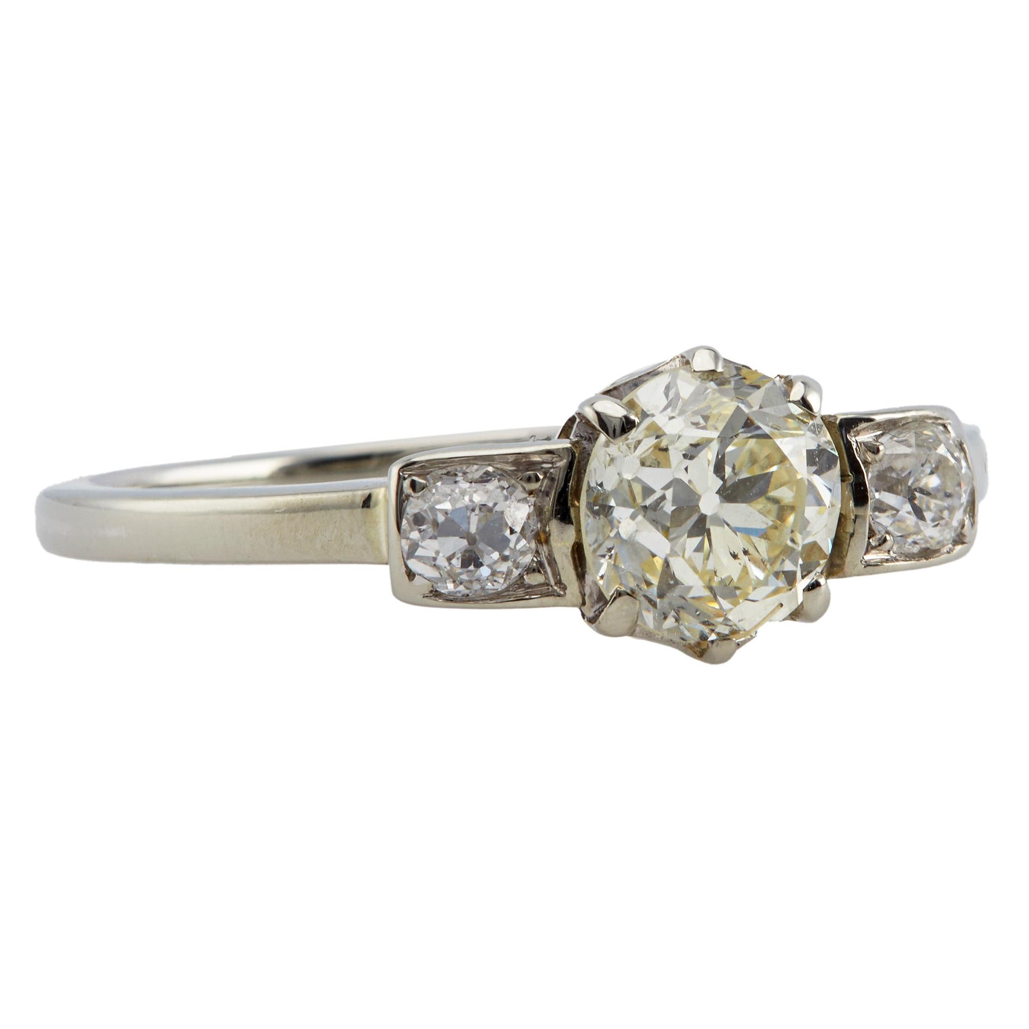 Art Deco Austrian GIA 1.01 Carat Round Brilliant Cut Diamond 14K White Gold Ring For Sale 1
