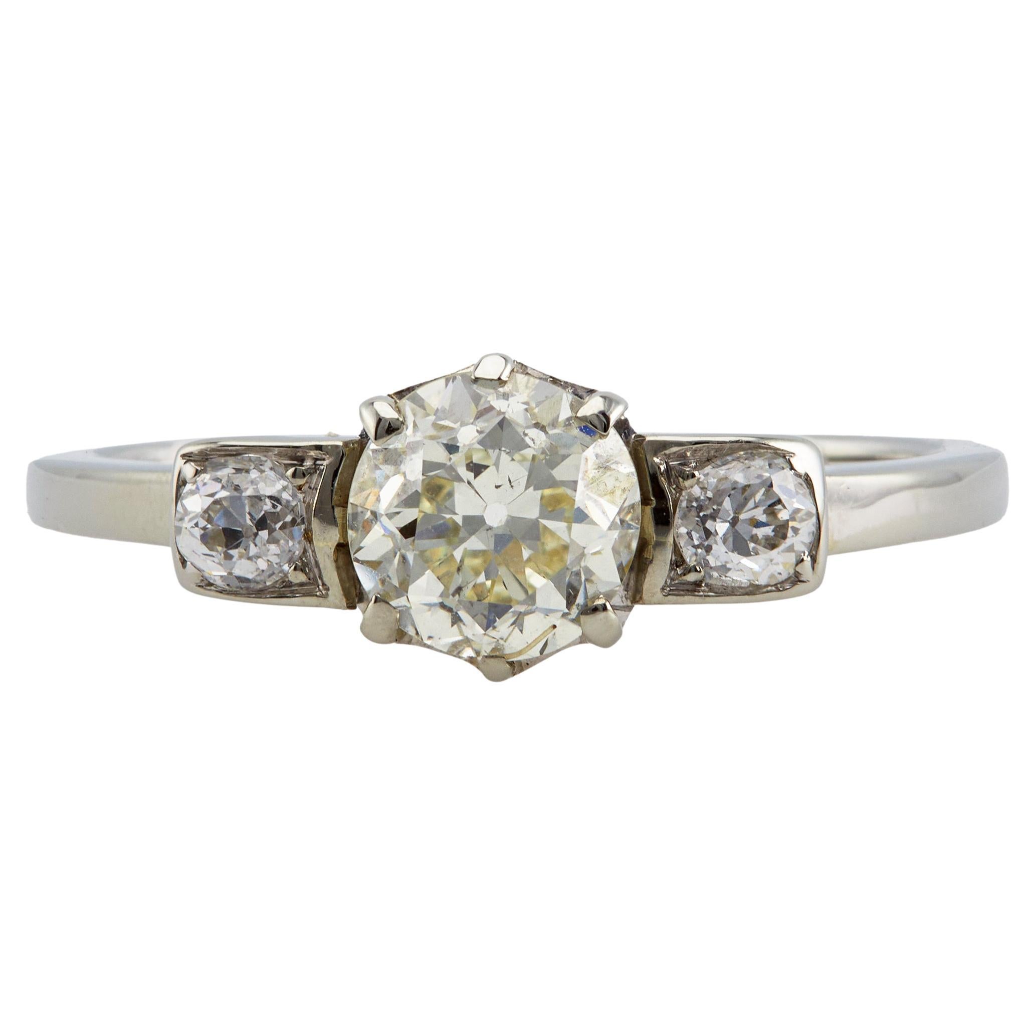 Art Deco Austrian GIA 1.01 Carat Round Brilliant Cut Diamond 14K White Gold Ring For Sale