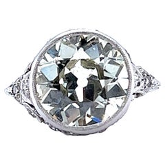 Art Deco Austrian GIA 4.76 Old European Cut Diamond Platinum Engagement Ring