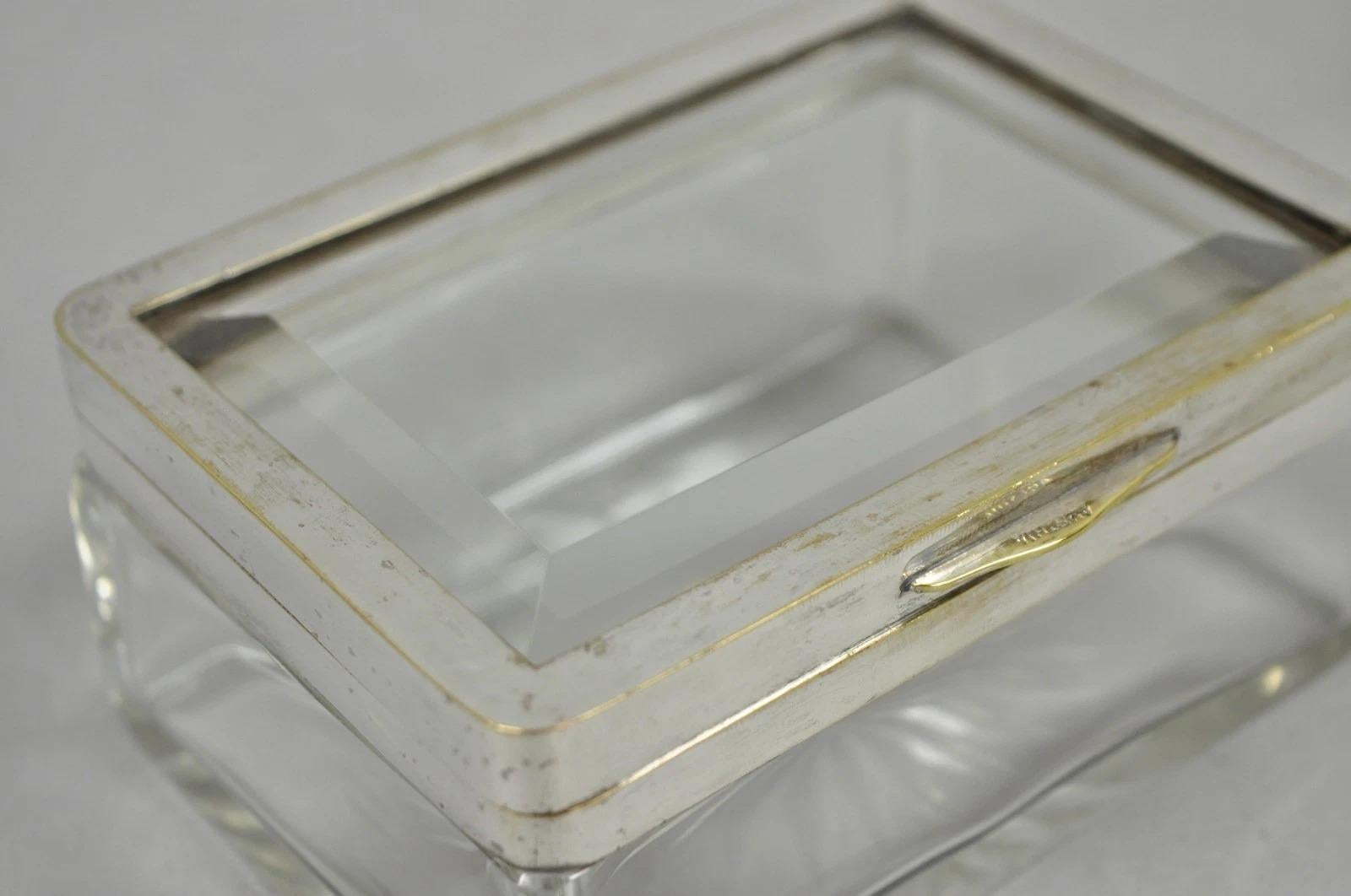 Art Deco Austrian Silver Plated Cut Glass Casket Trinket Box Set w/ Tray - 3 Pcs For Sale 6