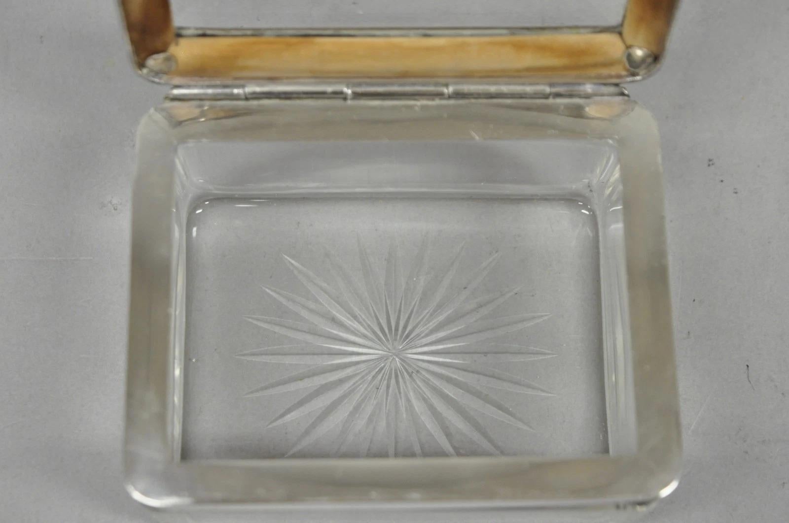 Art Deco Austrian Silver Plated Cut Glass Casket Trinket Box Set w/ Tray - 3 Pcs For Sale 7