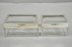 Art Deco Austrian Silver Plated Cut Glass Casket Trinket Box Set w/ Tray - 3 Pcs