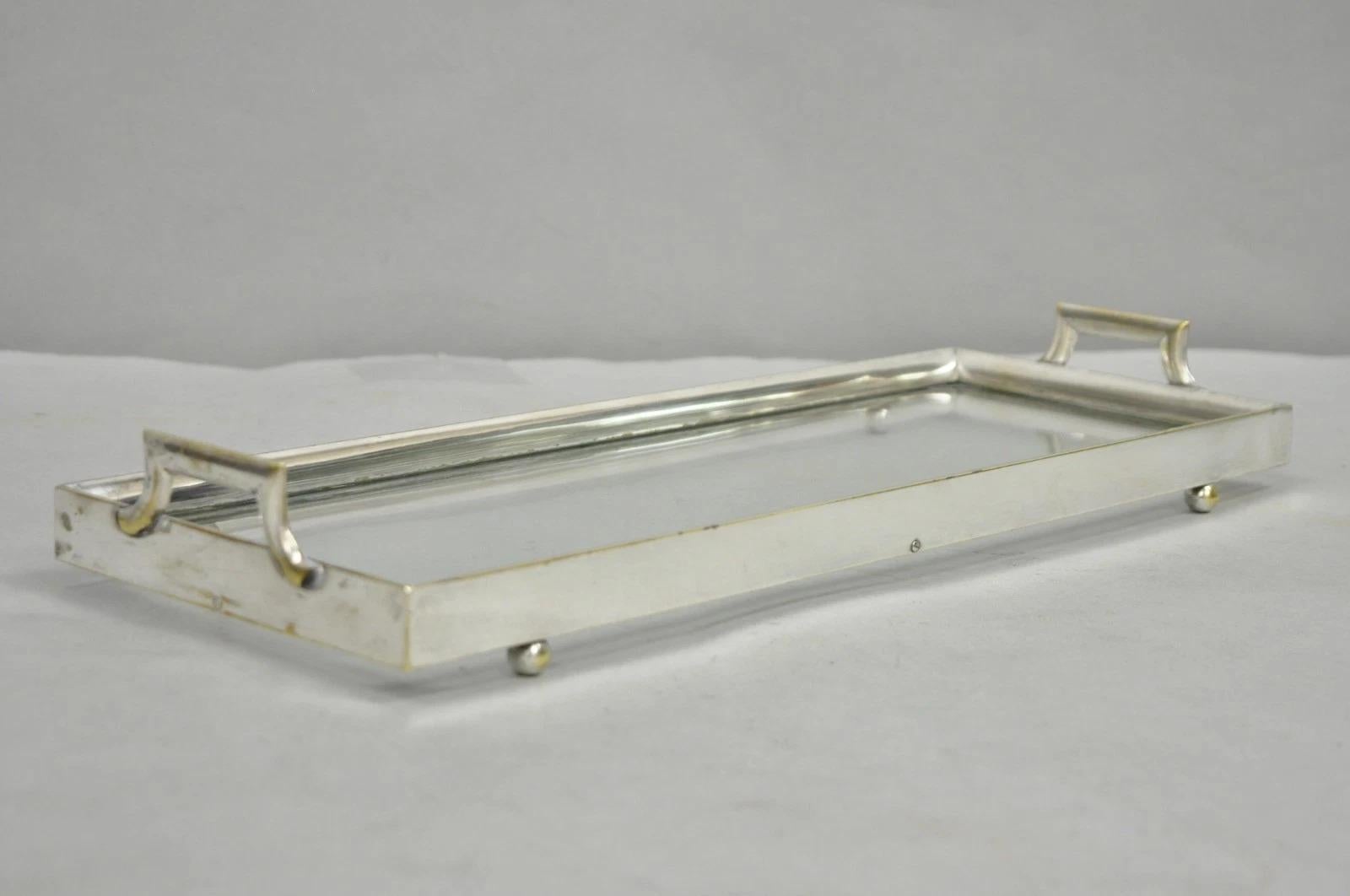 20th Century Art Deco Austrian Silver Plated Cut Glass Casket Trinket Box Set w/ Tray - 3 Pcs For Sale