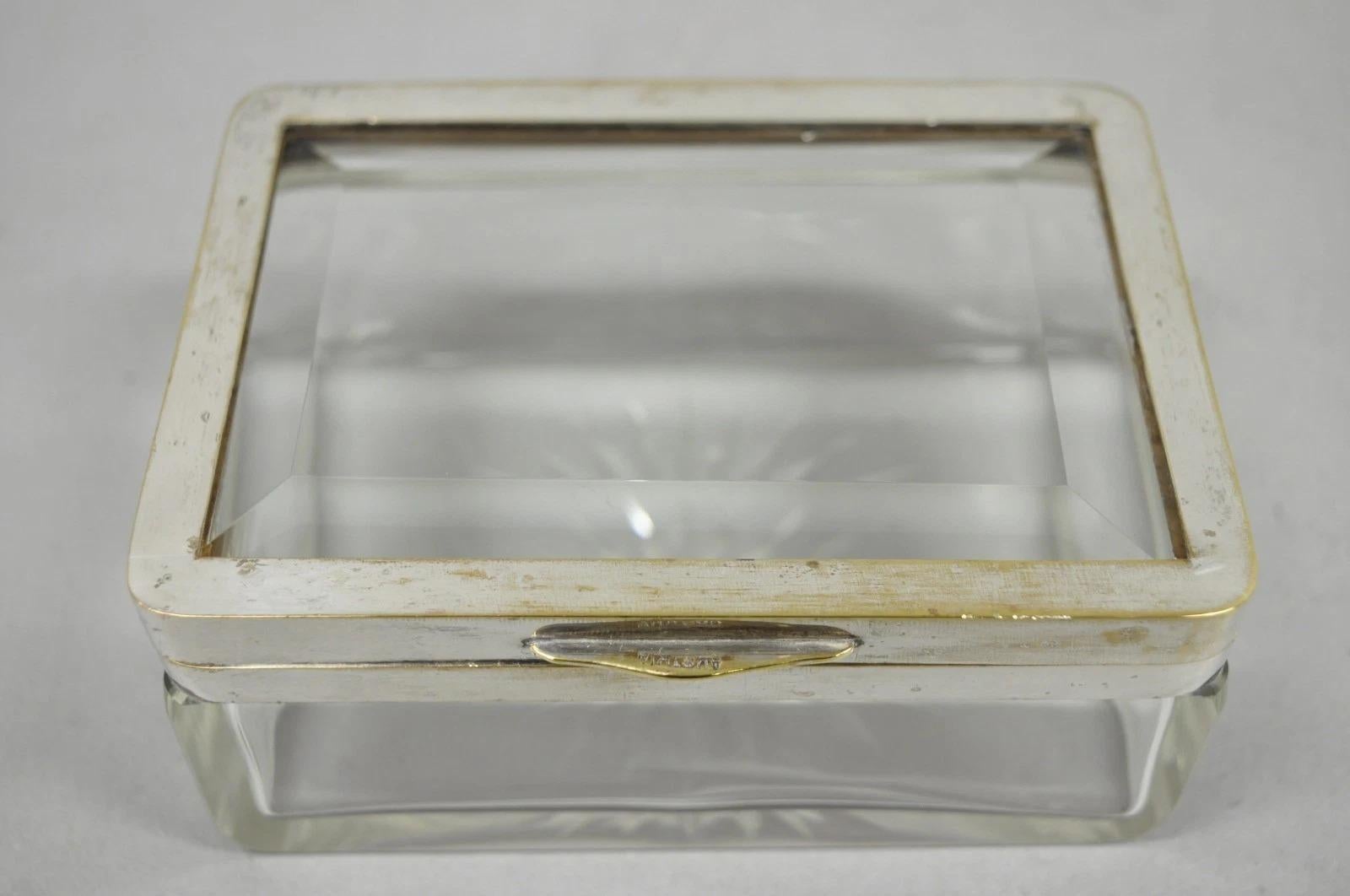 Art Deco Austrian Silver Plated Cut Glass Casket Trinket Box Set w/ Tray - 3 Pcs For Sale 3