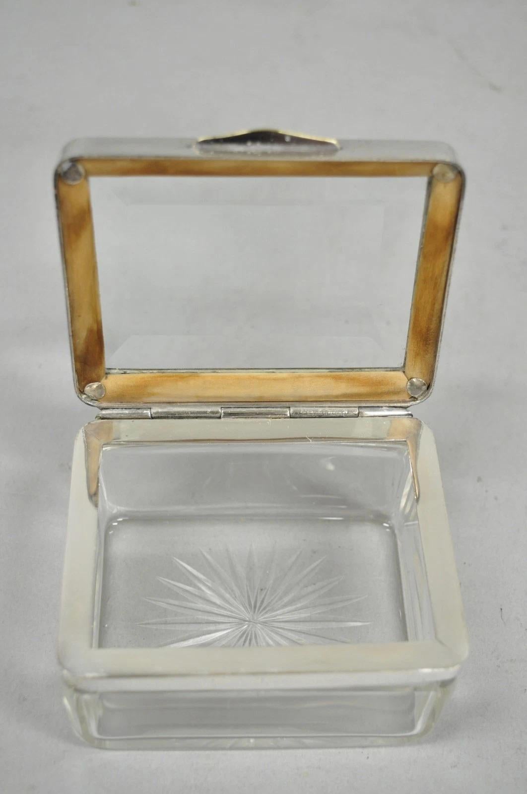 Art Deco Austrian Silver Plated Cut Glass Casket Trinket Box Set w/ Tray - 3 Pcs For Sale 4