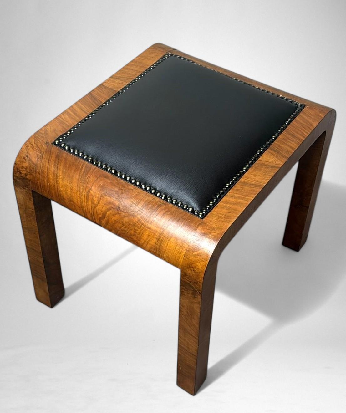 Hand-Crafted Art Deco Austrian Walnut Burl Stool For Sale