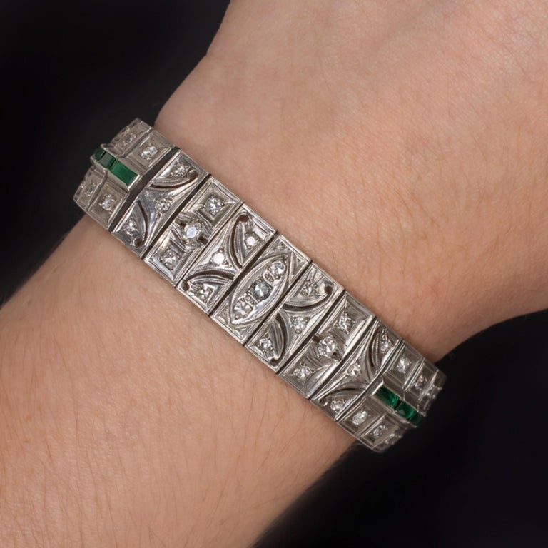 Emerald Cut Art Deco Authentic 4 Carat Antique Diamond Silver Bracelet For Sale