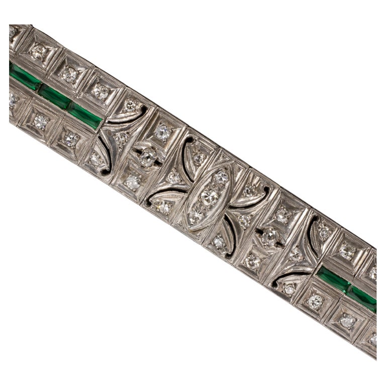 Art Deco Authentic 4 Carat Antique Diamond Silver Bracelet For Sale