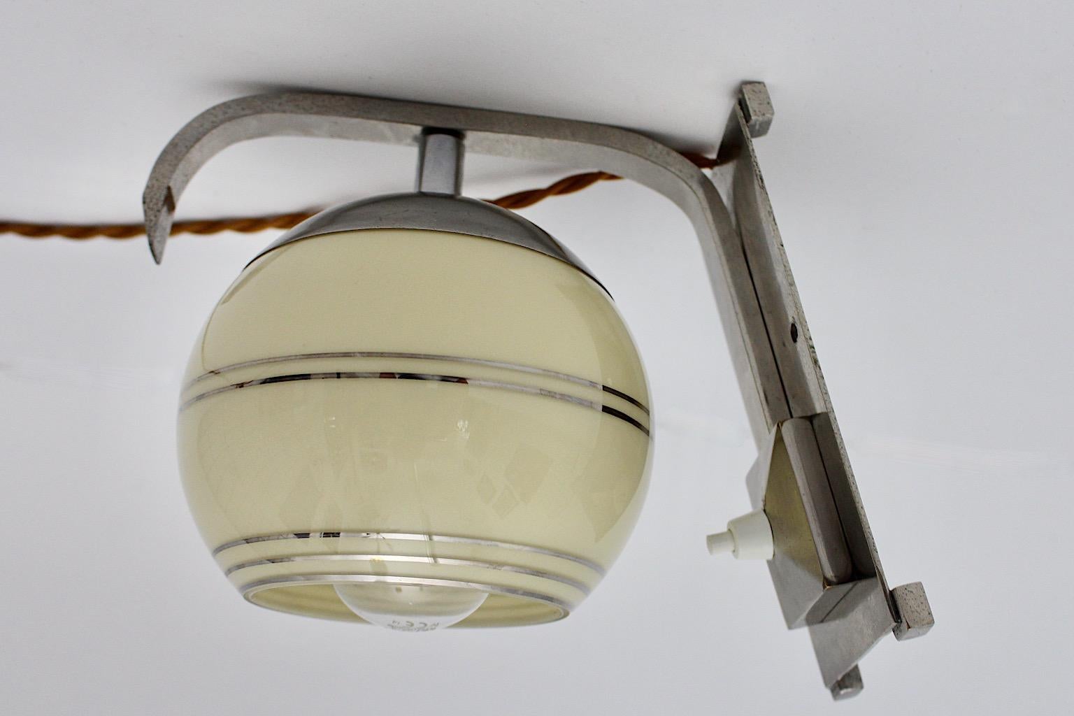 Art Deco Authentic Table Lamp Sconce Nickeled Brass Glass circa 1925 Austria For Sale 2