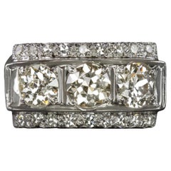 Art Deco Authentic Three Stone Old European Cut Diamond Ring