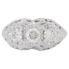 Art Deco Authentic Three Stone Round Brilliant Cut Diamond Ring