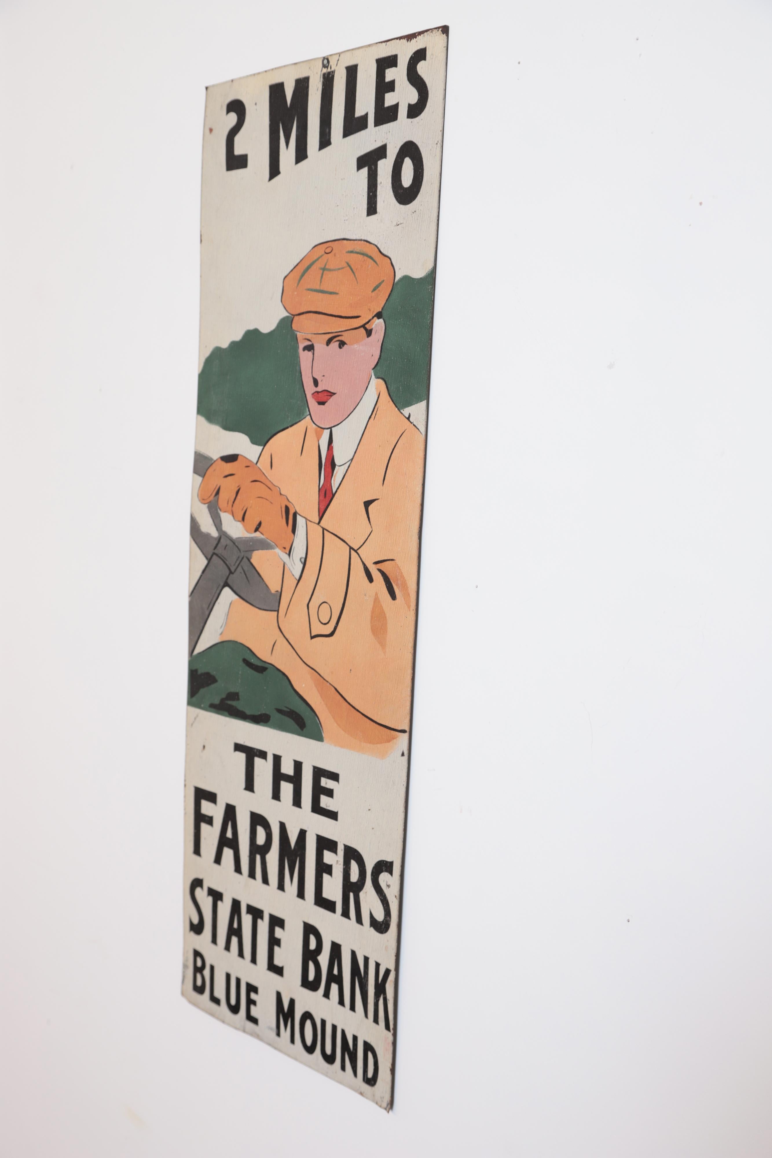 American Art Deco Automobilia Farmers State Bank Tin Advertising Sign