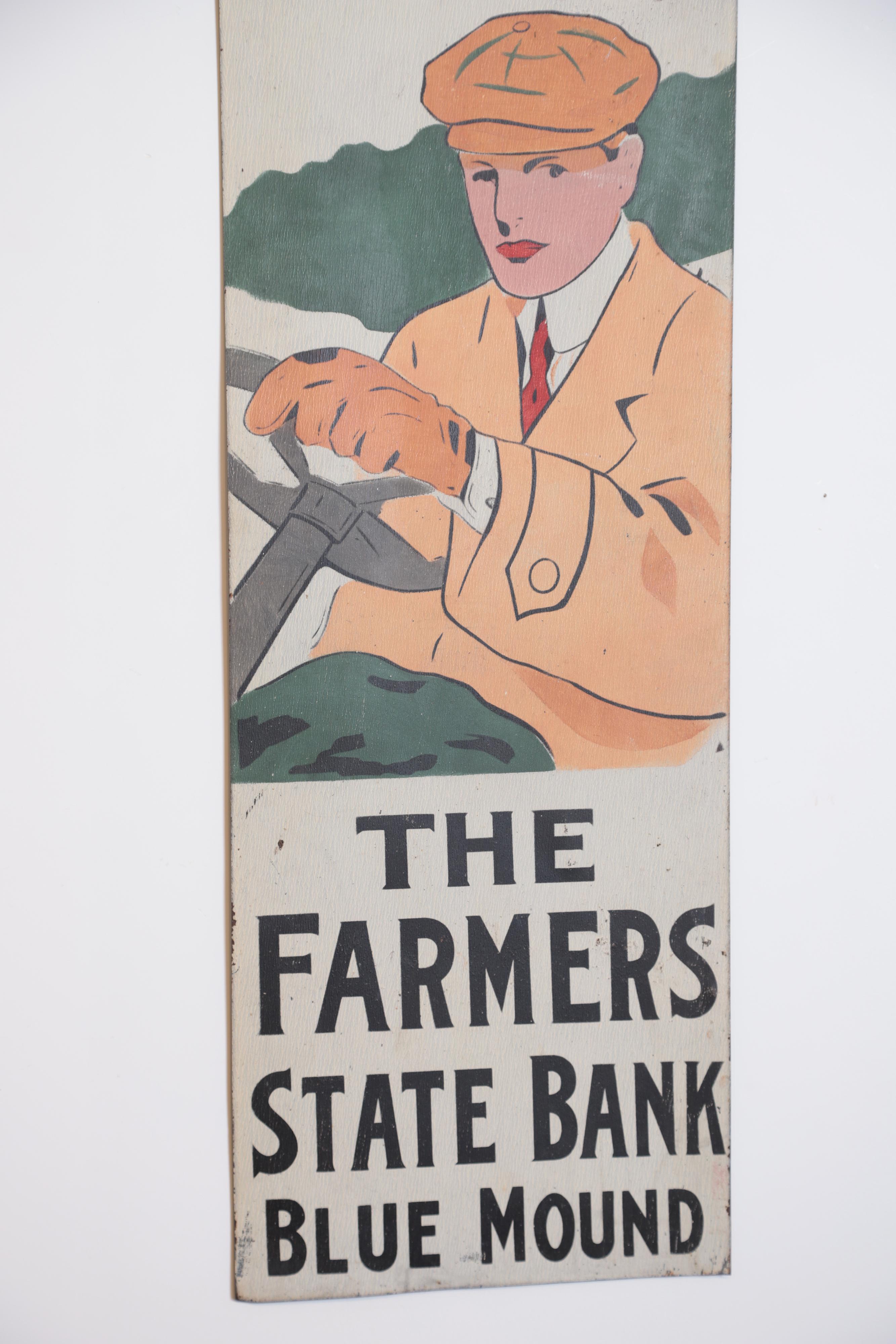 Art Deco Automobilia Farmers State Bank Tin Advertising Sign 4