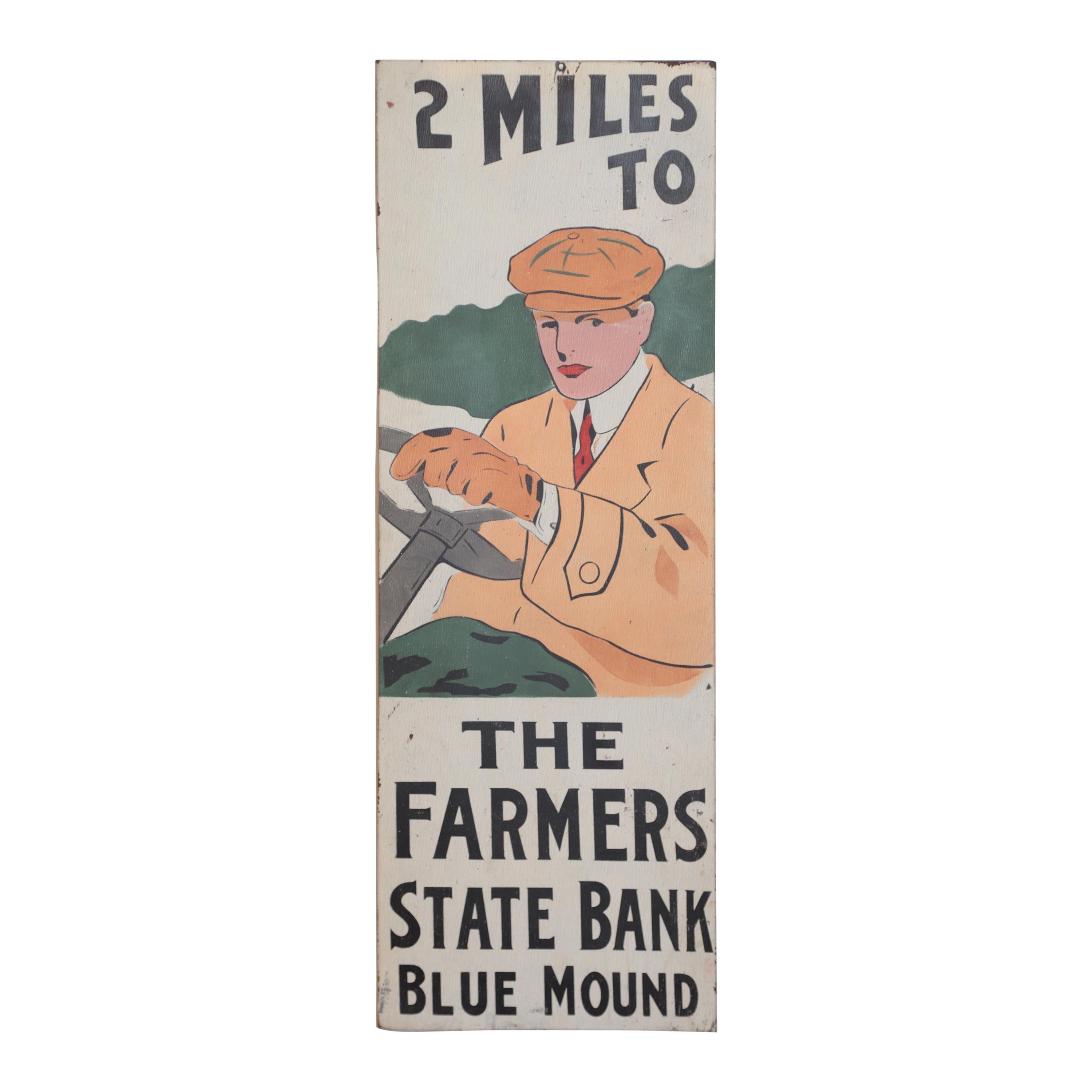 Art Deco Automobilia Farmers State Bank Tin Advertising Sign