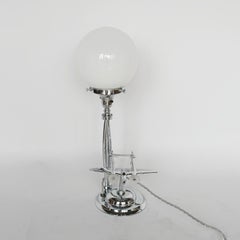 Art Deco Luftfahrt-Tischlampe aus verchromtem Metall und Glas