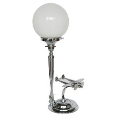 Art Deco Aviation Table Lamp Chromed Metal and Glass