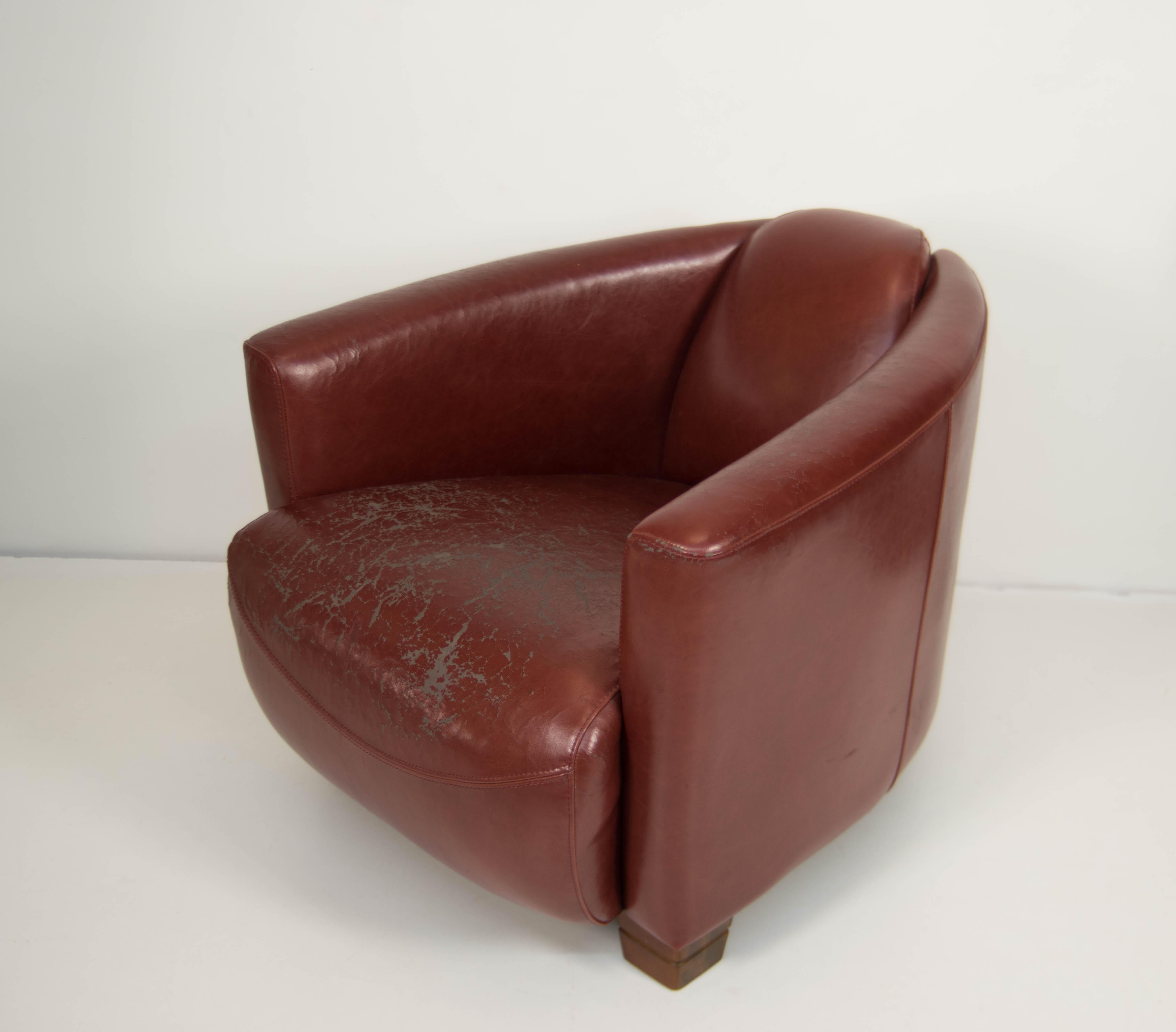 Européen Fauteuil Club Aviateur Art Déco, années 2000 en vente