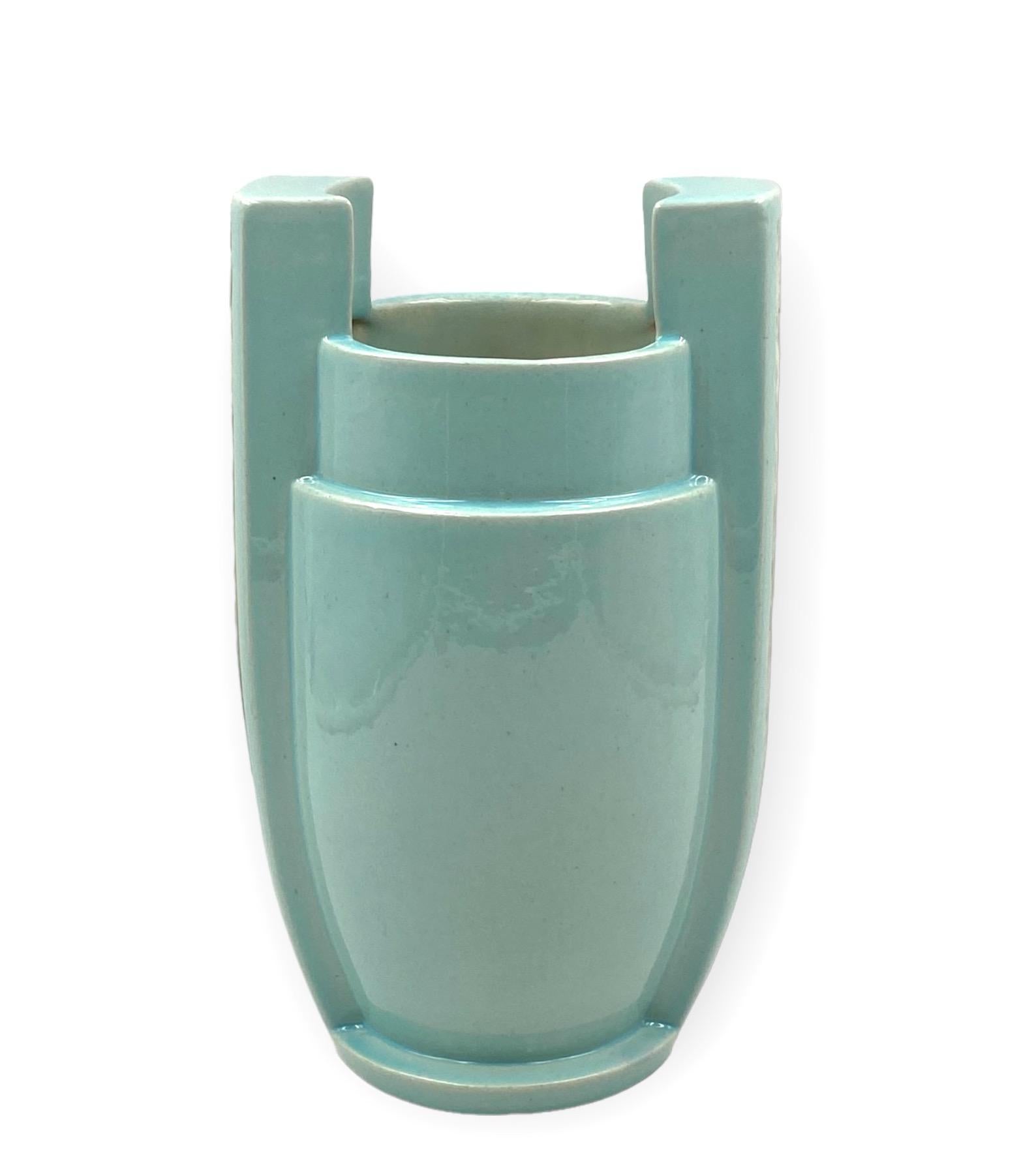 Art Deco azure ceramic Vase, France 1940s 4