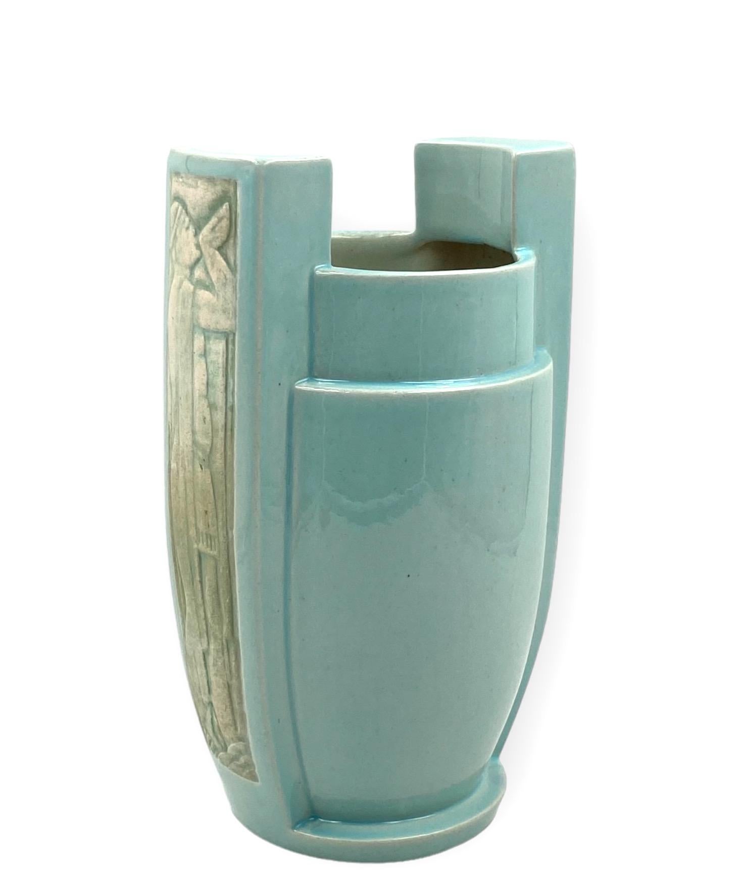 Art Deco azure ceramic Vase, France 1940s 5
