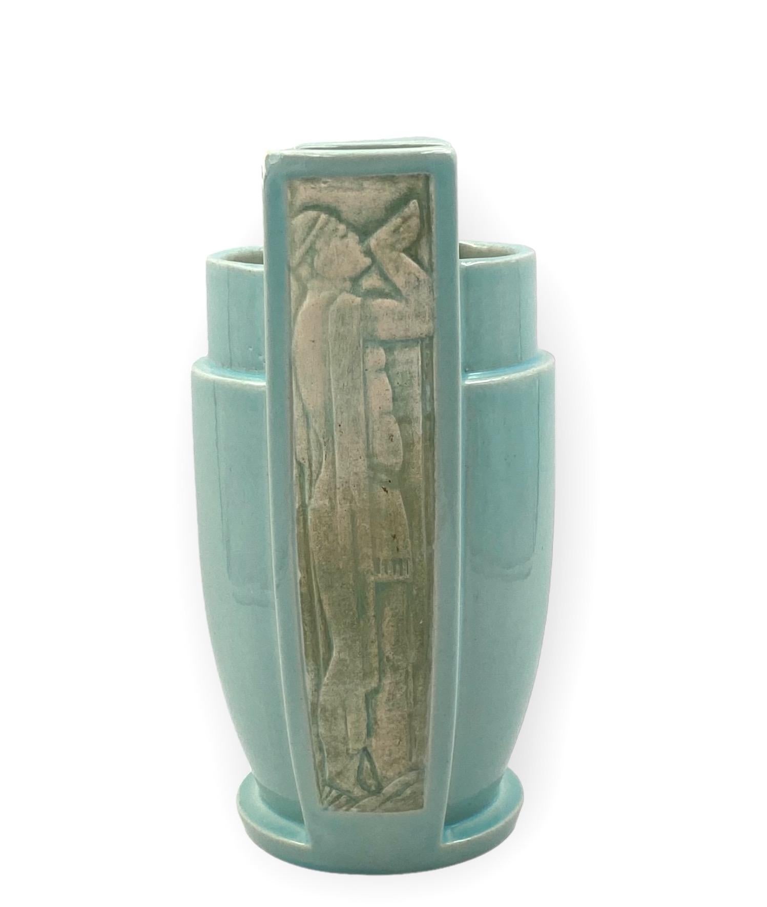 Art Deco azure ceramic Vase, France 1940s 6