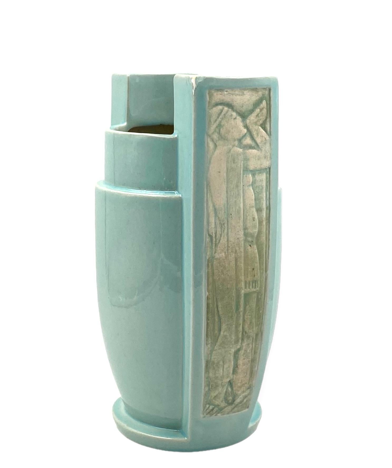 Art Deco azure ceramic Vase, France 1940s 7