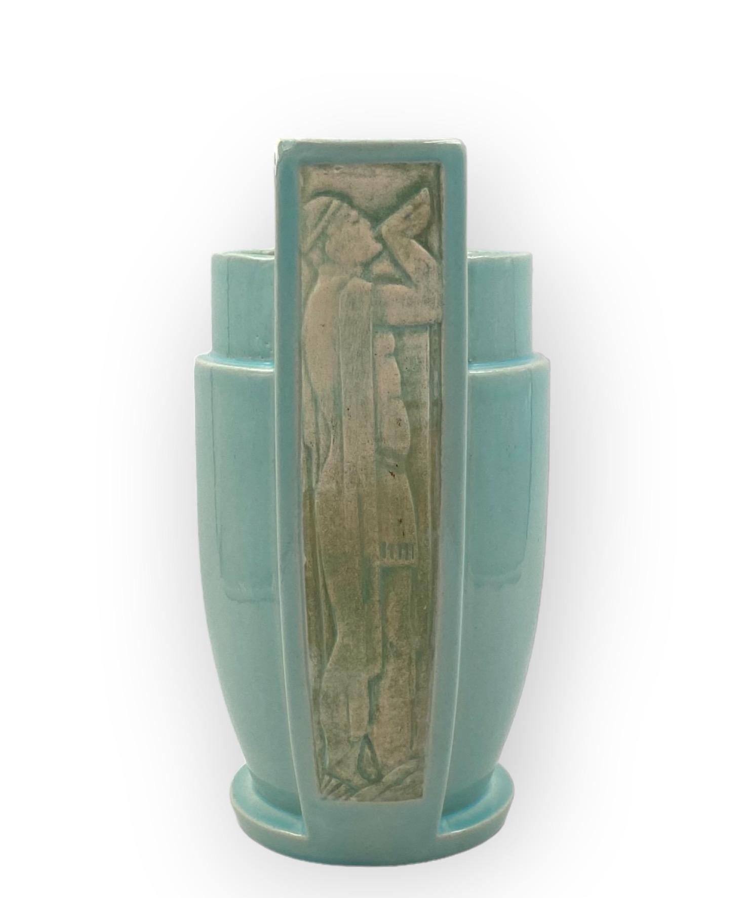 Art Deco azure ceramic Vase, France 1940s 8