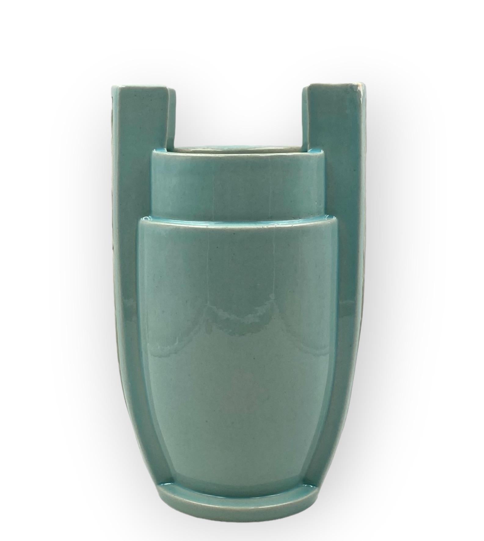 Art Deco azure ceramic Vase, France 1940s 9